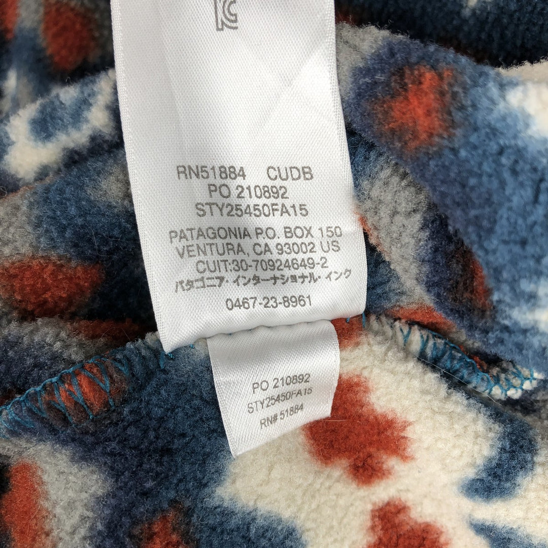 Patagonia Synchilla Snap-T 25450FA15 Native Pattern Half-Snap Fleece Pullover, Men's Medium polyester navy blue type Vintage Second Hand