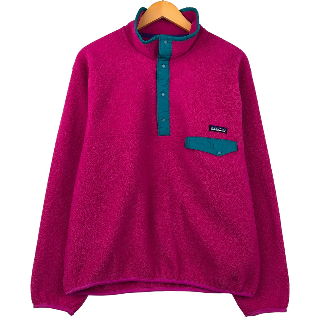 1980'S Patagonia SYNCHILLA Snap-T Shirt (25520F9) - Half-Snap Fleece Pullover, Made in USA, Men's Size L polyester pink type Vintage Second Hand