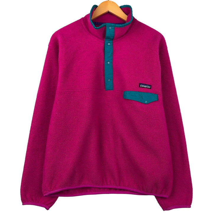 1980'S Patagonia SYNCHILLA Snap-T Shirt (25520F9) - Half-Snap Fleece Pullover, Made in USA, Men's Size L polyester pink type Vintage Second Hand