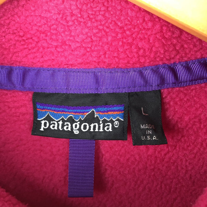 1980'S Patagonia SYNCHILLA Snap-T Shirt (25520F9) - Half-Snap Fleece Pullover, Made in USA, Men's Size L polyester pink type Vintage Second Hand