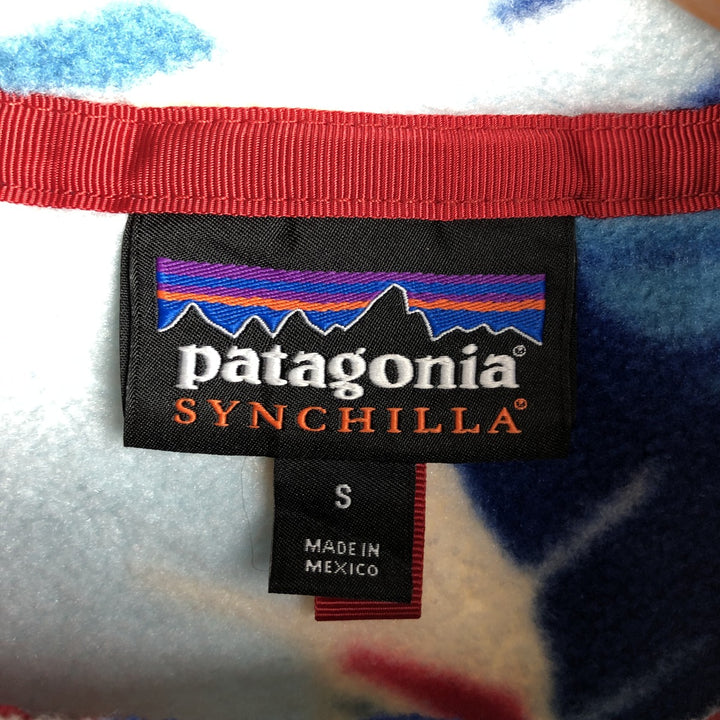 Patagonia Lightweight Synchilla Snap Tee 25455SP16, All-Over Print Half-Snap Fleece Pullover, Women's Size Small polyester white type Vintage Second Hand