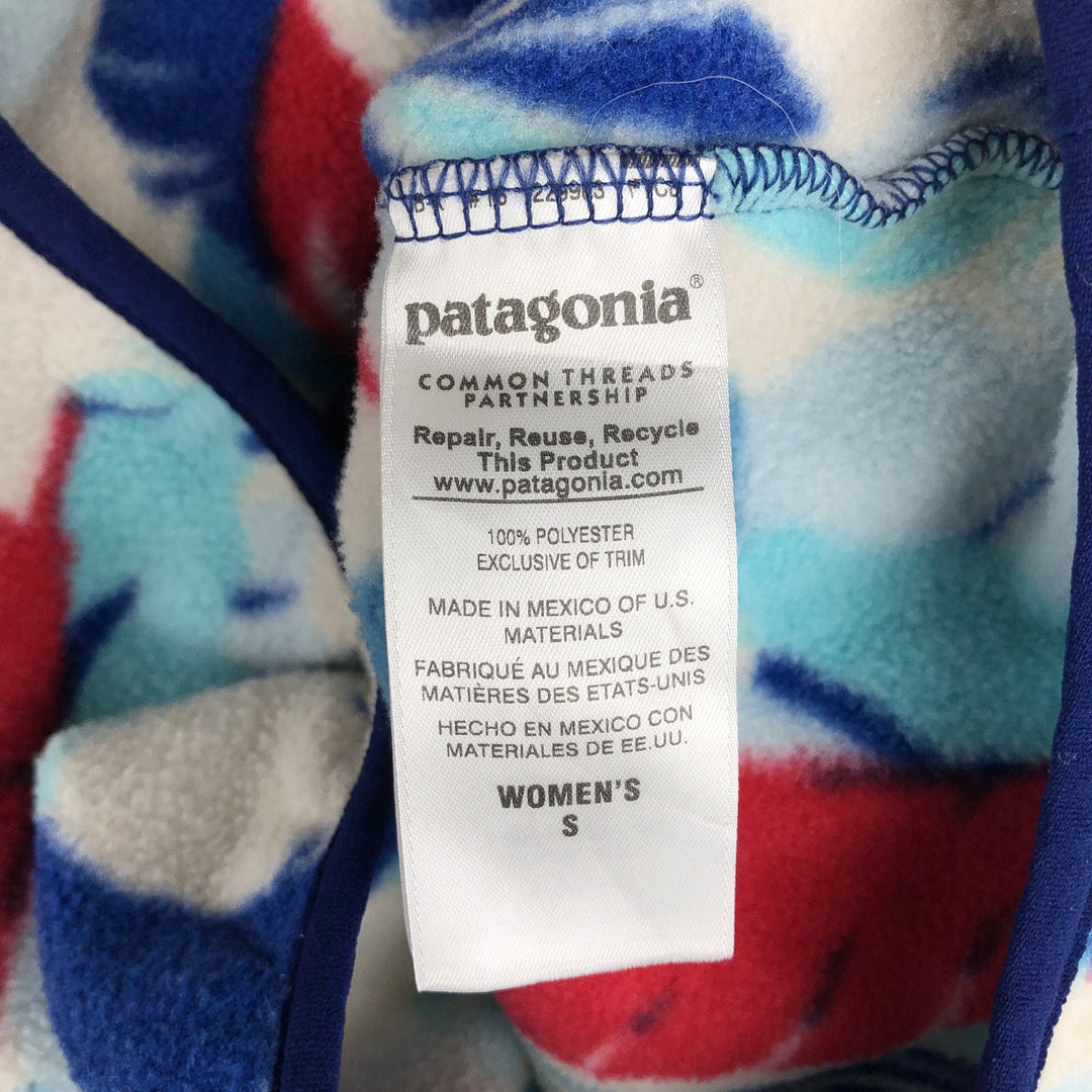 Patagonia Lightweight Synchilla Snap Tee 25455SP16, All-Over Print Half-Snap Fleece Pullover, Women's Size Small polyester white type Vintage Second Hand