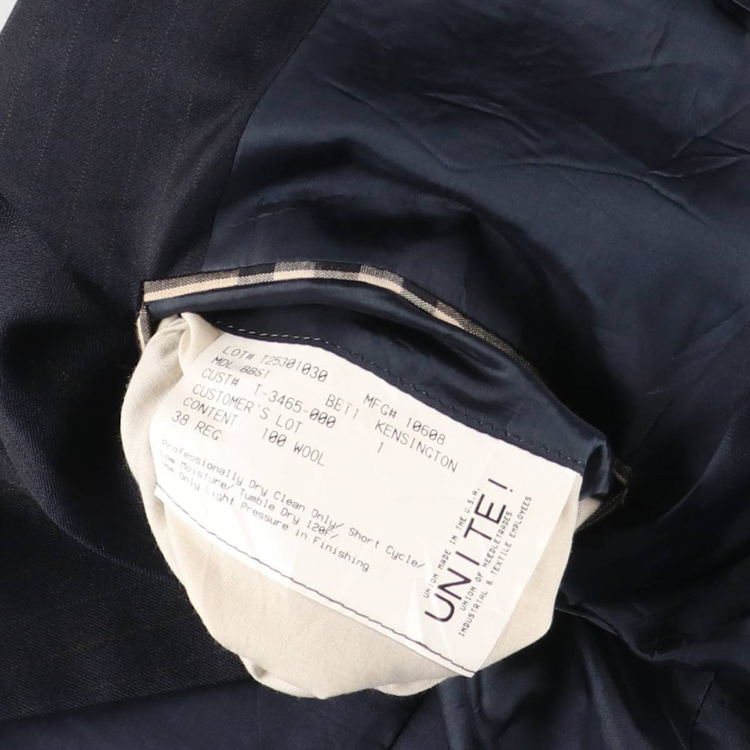 Burberry's BURBERRY LONDON Stripe Pattern Wool Tailored Jacket, Made in USA, Men's Size M (approx.) wool navy blue type Vintage Second Hand