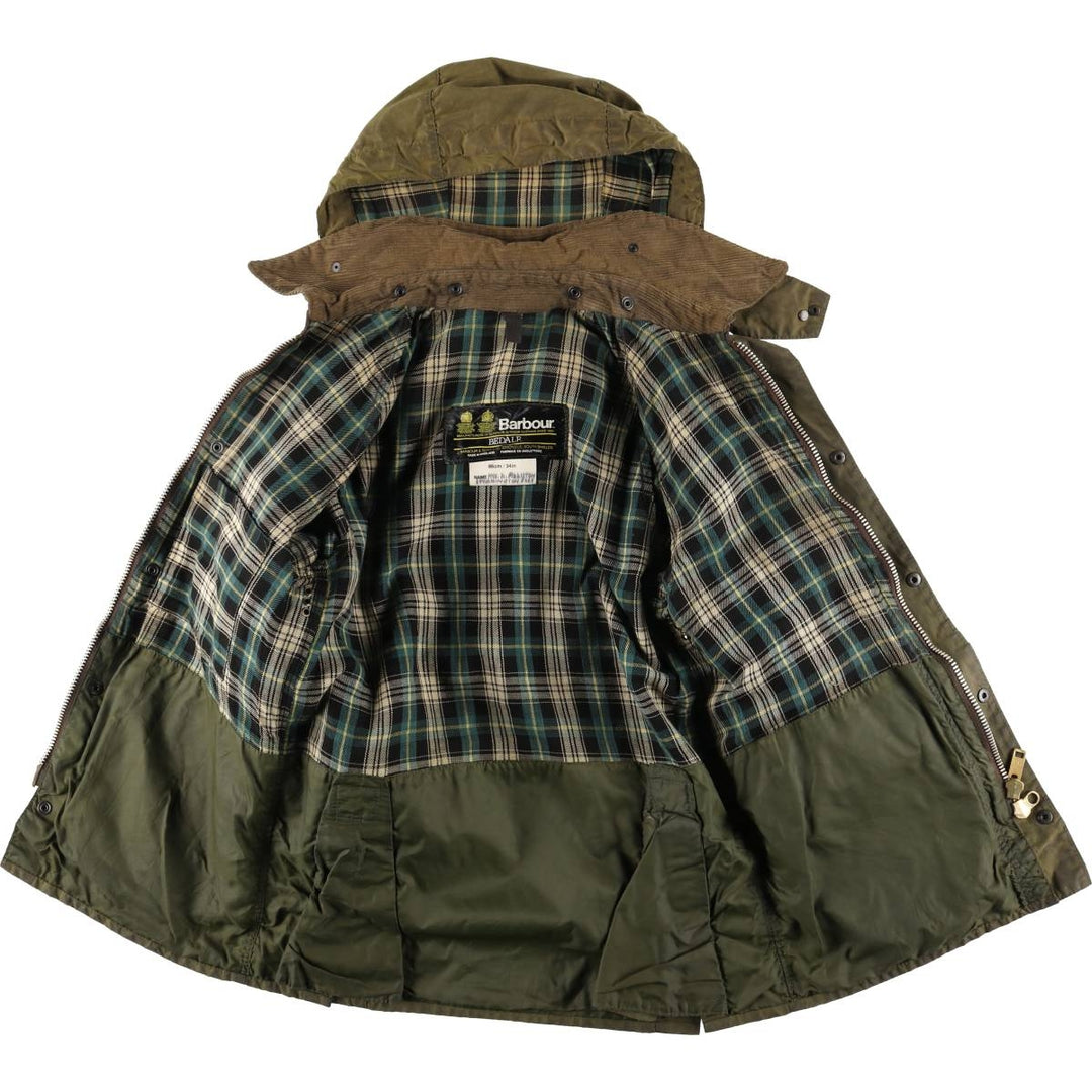 1980'S Barbour Bedale 2-Warrant Hooded Waxed Cotton Oiled Jacket, Made in England, Men's Size XS (Equivalent), Vintage unclear Khaki type Vintage Second Hand