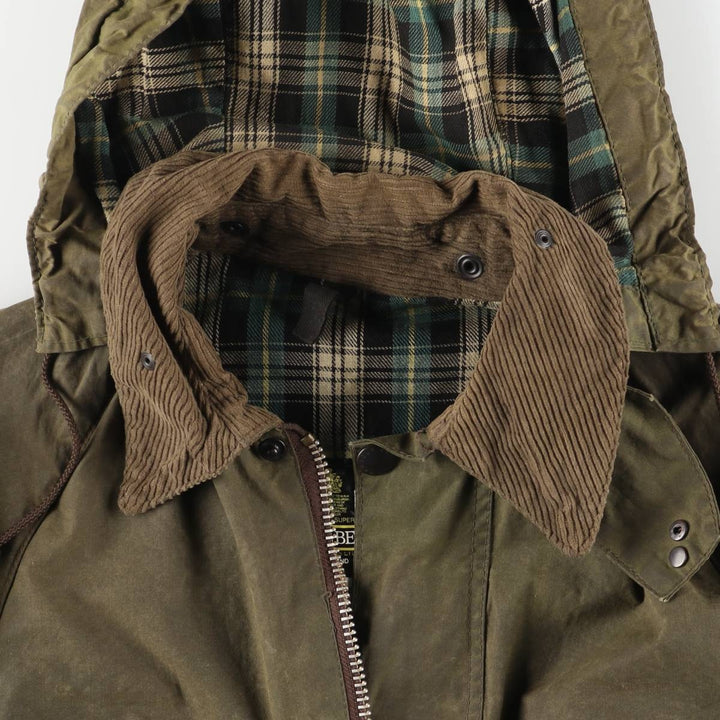 1980'S Barbour Bedale 2-Warrant Hooded Waxed Cotton Oiled Jacket, Made in England, Men's Size XS (Equivalent), Vintage unclear Khaki type Vintage Second Hand