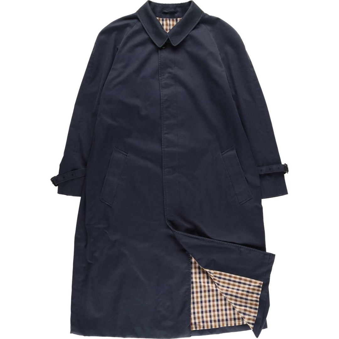 Aquascutum Balmacaan Coat (Stand Collar Coat), Made in England, Men's Size XL (approx.) unclear navy blue type Vintage Second Hand