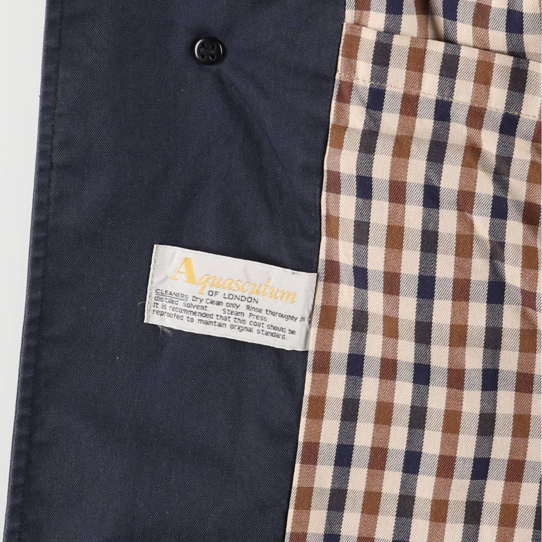 Aquascutum Balmacaan Coat (Stand Collar Coat), Made in England, Men's Size XL (approx.) unclear navy blue type Vintage Second Hand