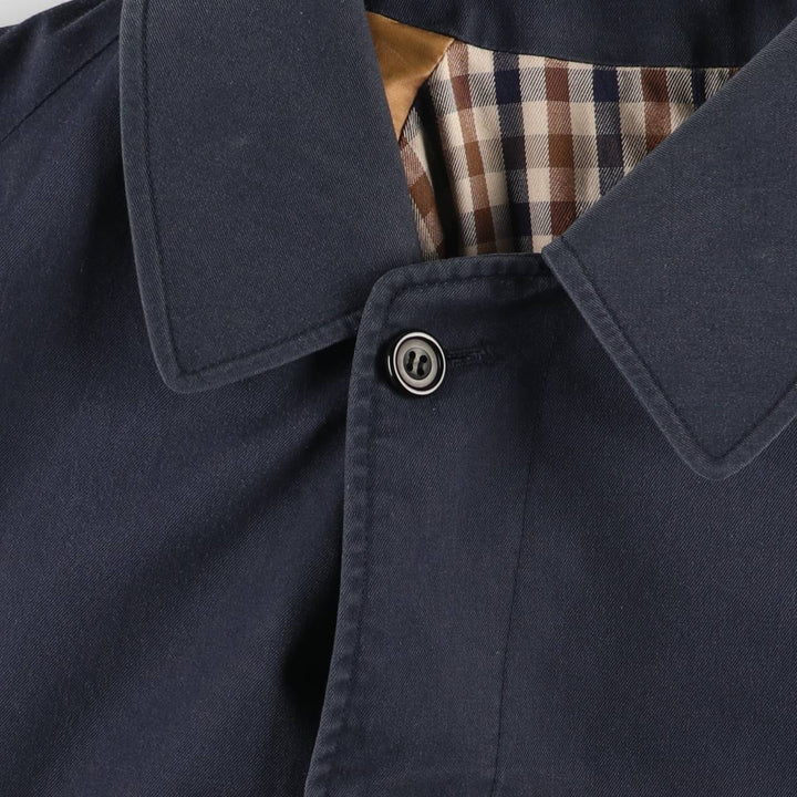 Aquascutum Balmacaan Coat (Stand Collar Coat), Made in England, Men's Size XL (approx.) unclear navy blue type Vintage Second Hand