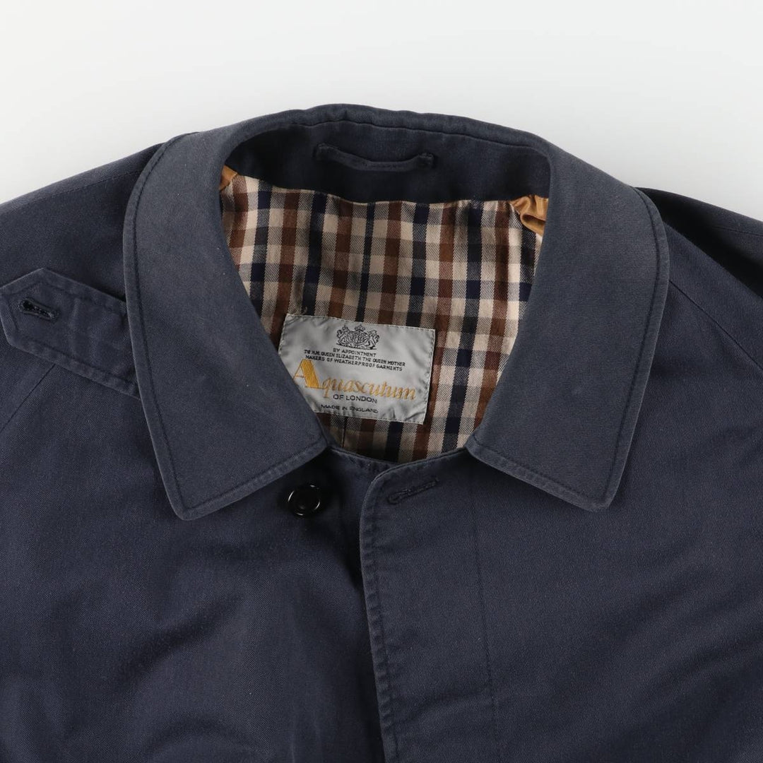 Aquascutum Balmacaan Coat (Stand Collar Coat), Made in England, Men's Size XL (approx.) unclear navy blue type Vintage Second Hand