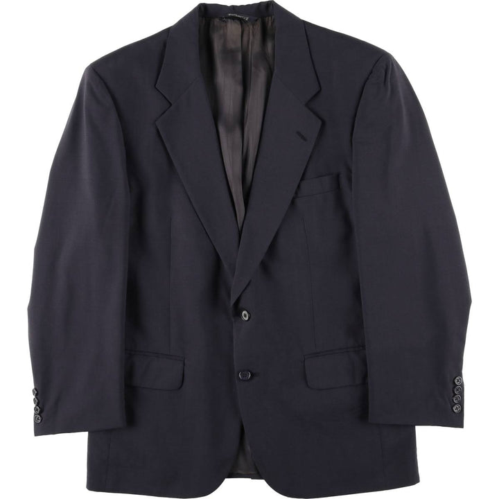 Burberry's Check Pattern Wool Tailored Jacket, Made in USA, Men's Size Medium wool navy blue type Vintage Second Hand