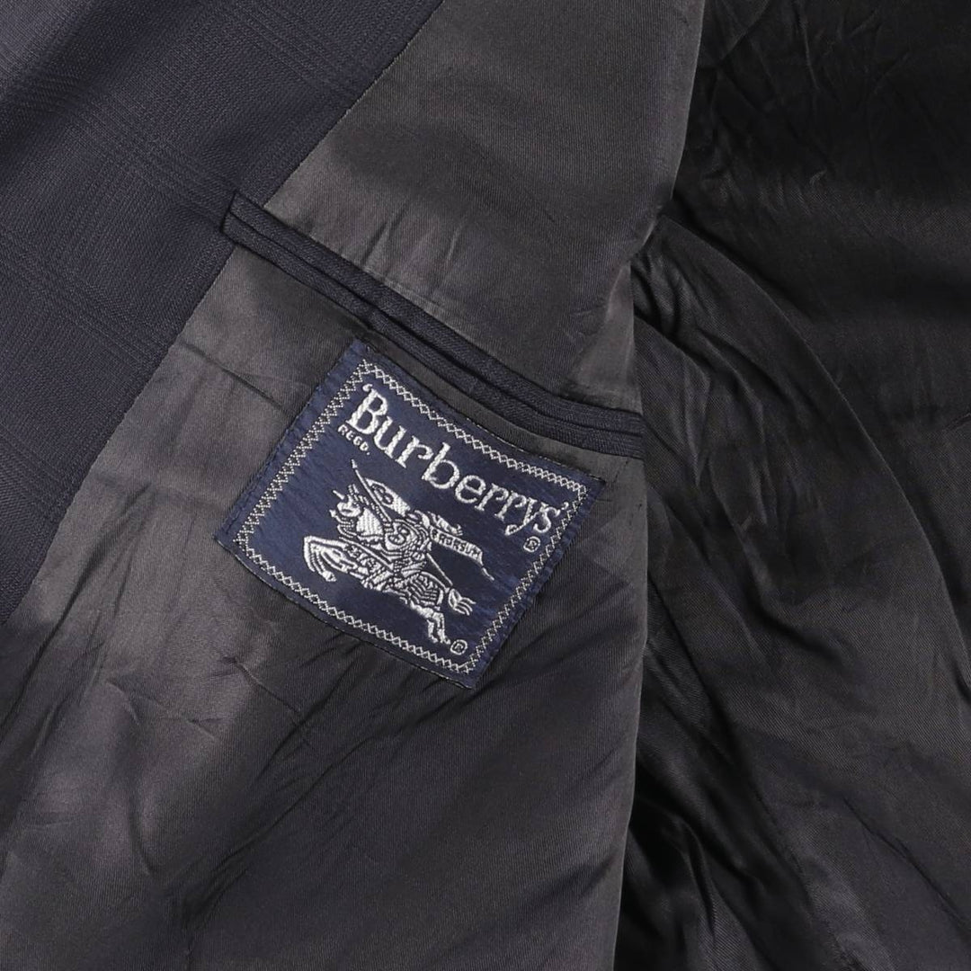 Burberry's Check Pattern Wool Tailored Jacket, Made in USA, Men's Size Medium wool navy blue type Vintage Second Hand