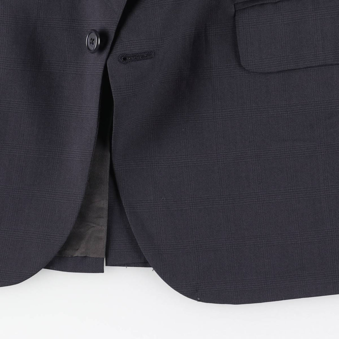 Burberry's Check Pattern Wool Tailored Jacket, Made in USA, Men's Size Medium wool navy blue type Vintage Second Hand