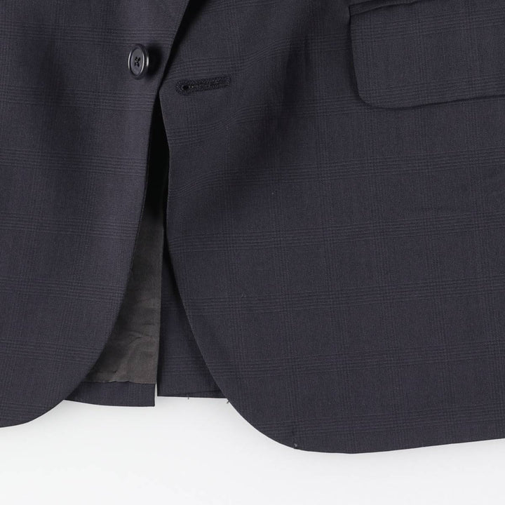 Burberry's Check Pattern Wool Tailored Jacket, Made in USA, Men's Size Medium wool navy blue type Vintage Second Hand