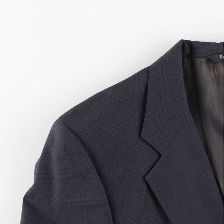 Burberry's Check Pattern Wool Tailored Jacket, Made in USA, Men's Size Medium wool navy blue type Vintage Second Hand