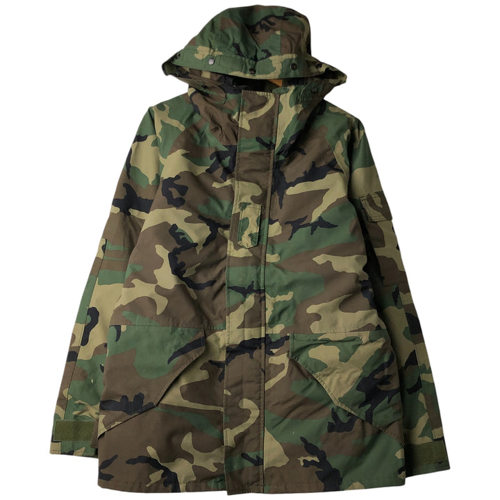 Authentic 1990'S US Military Camouflage Pattern Woodland Camo ECWCS 1st Gen Late Model Military Gore-Tex Parka, Made in USA, Medium-Regular Nylon Khaki type Vintage Second Hand