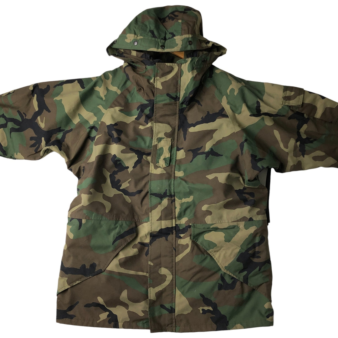 Authentic 1990'S US Military Camouflage Pattern Woodland Camo ECWCS 1st Gen Late Model Military Gore-Tex Parka, Made in USA, Medium-Regular Nylon Khaki type Vintage Second Hand