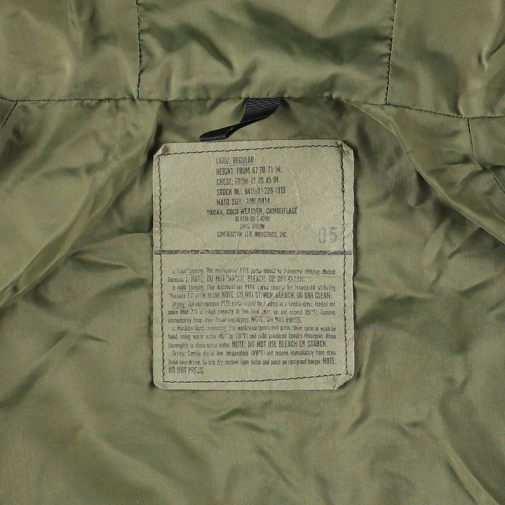 Authentic 1990'S US Military ECWCS 1st Gen Camouflage Woodland Camo Military Gore-Tex Parka, Large Regular, Men's Size L Nylon Khaki type Vintage Second Hand