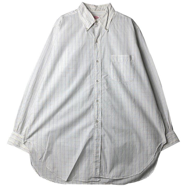 ~1970'S Brooks Brothers MAKERS 6-button long-sleeve button-down check shirt, men's size XL equivalent, vintage. cotton white type Vintage Second Hand