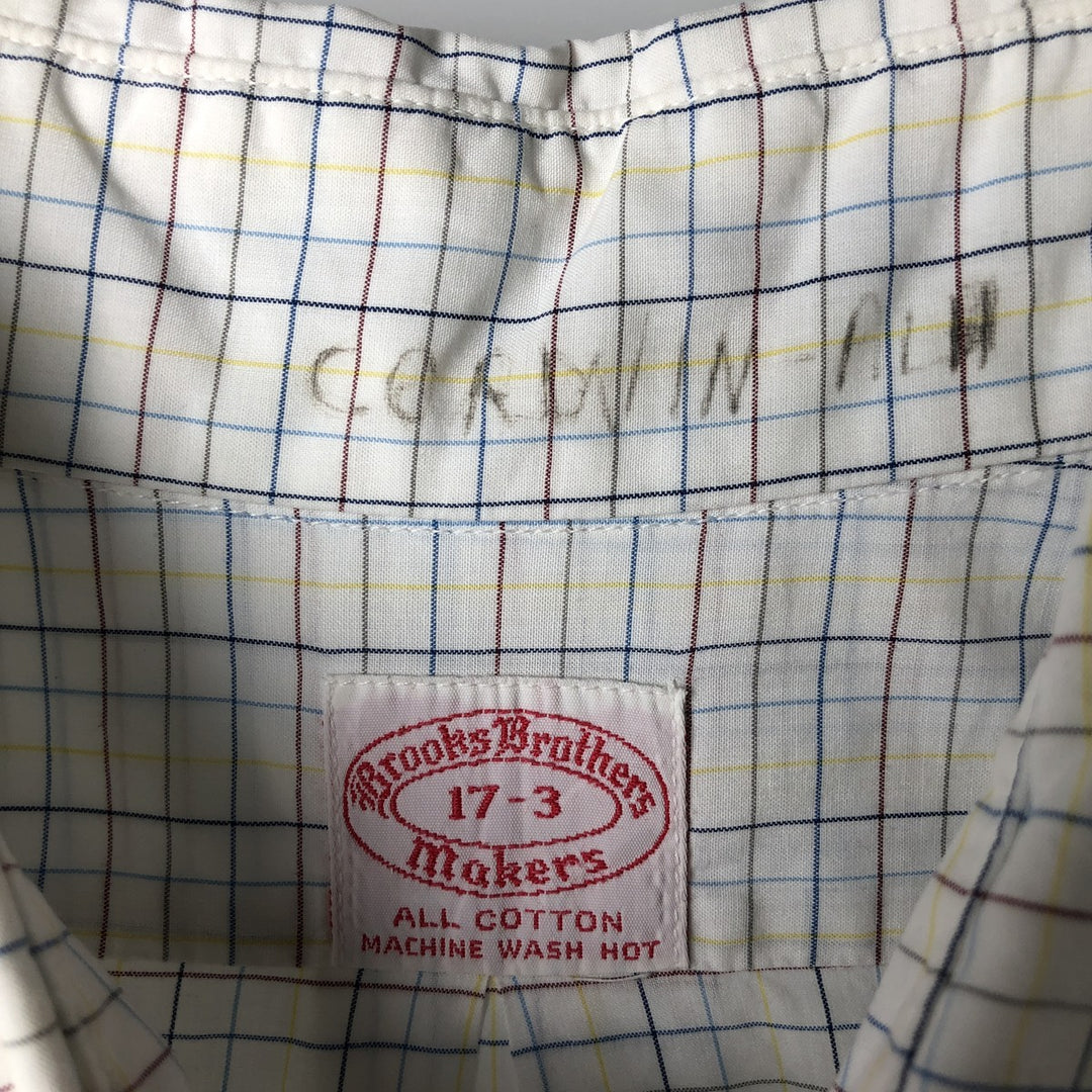 ~1970'S Brooks Brothers MAKERS 6-button long-sleeve button-down check shirt, men's size XL equivalent, vintage. cotton white type Vintage Second Hand