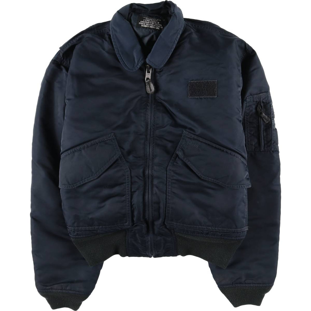 Civilian SCHOTT CWU-R padded military flight jacket, men's size small Nylon navy blue type Vintage Second Hand