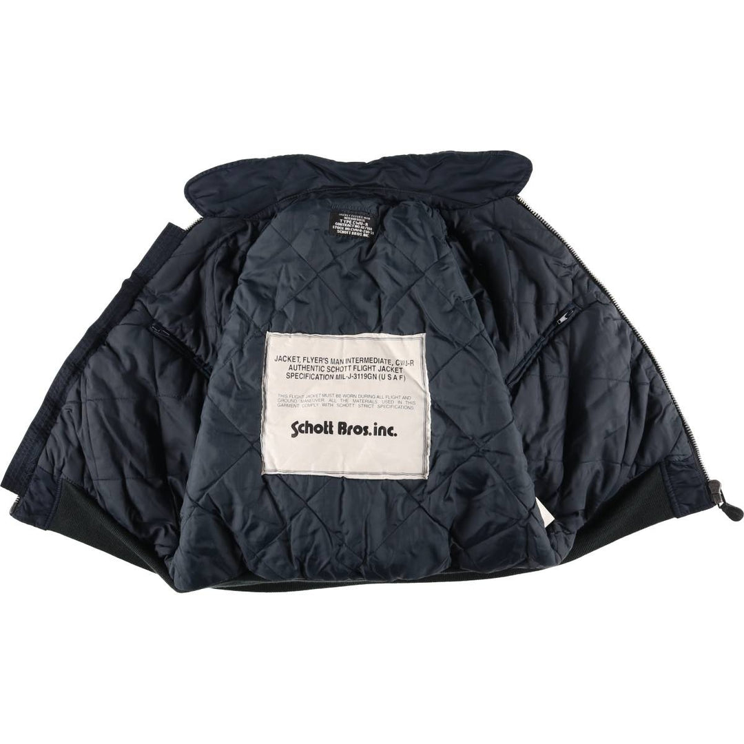 Civilian SCHOTT CWU-R padded military flight jacket, men's size small Nylon navy blue type Vintage Second Hand