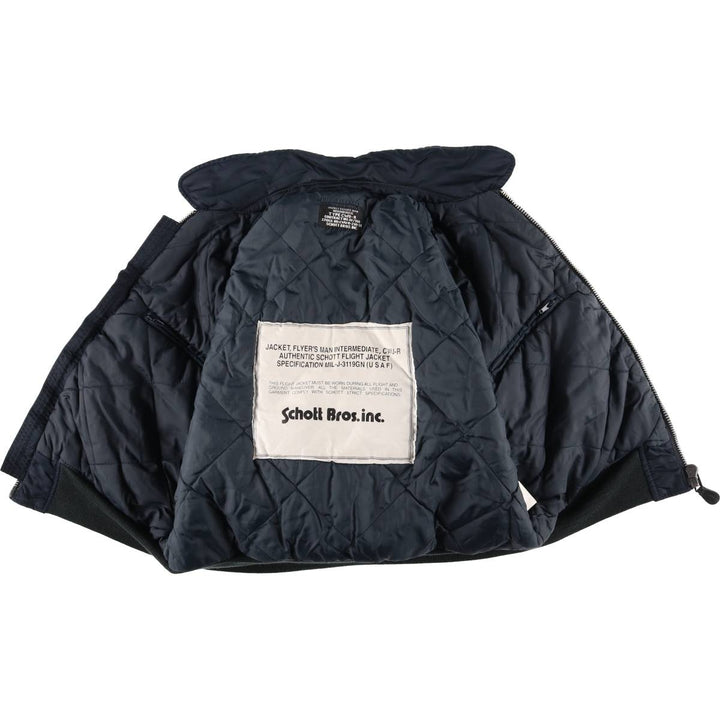 Civilian SCHOTT CWU-R padded military flight jacket, men's size small Nylon navy blue type Vintage Second Hand