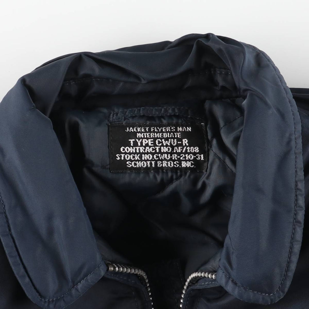 Civilian SCHOTT CWU-R padded military flight jacket, men's size small Nylon navy blue type Vintage Second Hand