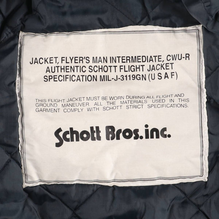 Civilian SCHOTT CWU-R padded military flight jacket, men's size small Nylon navy blue type Vintage Second Hand