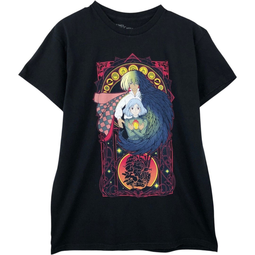 2000'S HOWL'S MOVING CASTLE character print T-shirt, men's size M (approx.) cotton black type Vintage Second Hand