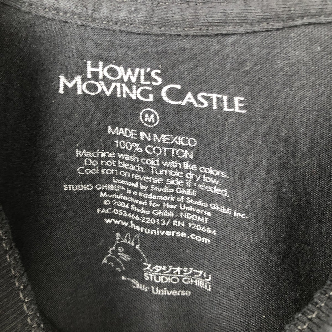2000'S HOWL'S MOVING CASTLE character print T-shirt, men's size M (approx.) cotton black type Vintage Second Hand