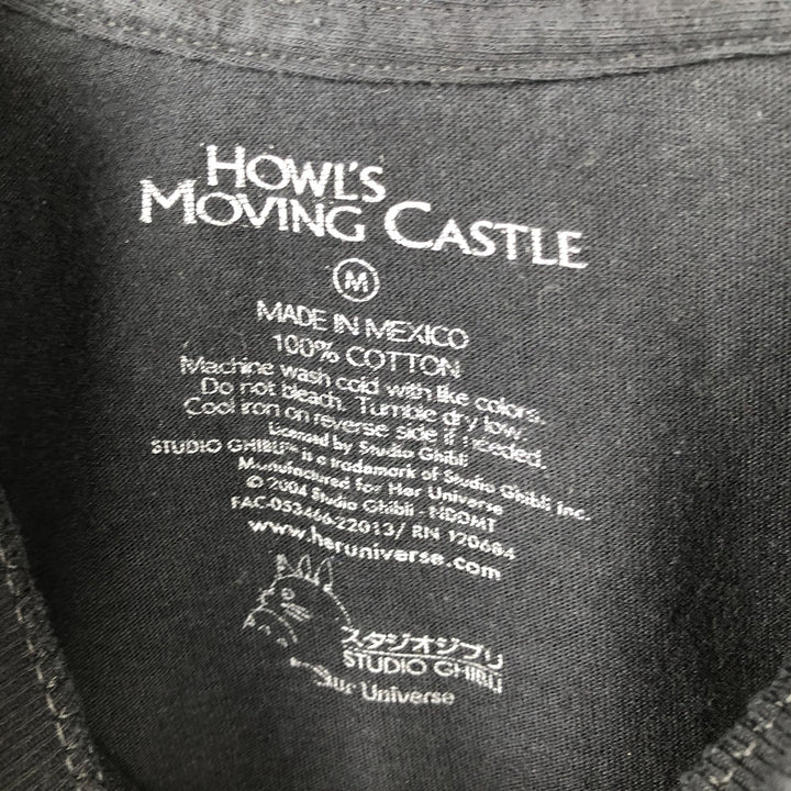 2000'S HOWL'S MOVING CASTLE character print T-shirt, men's size M (approx.) cotton black type Vintage Second Hand