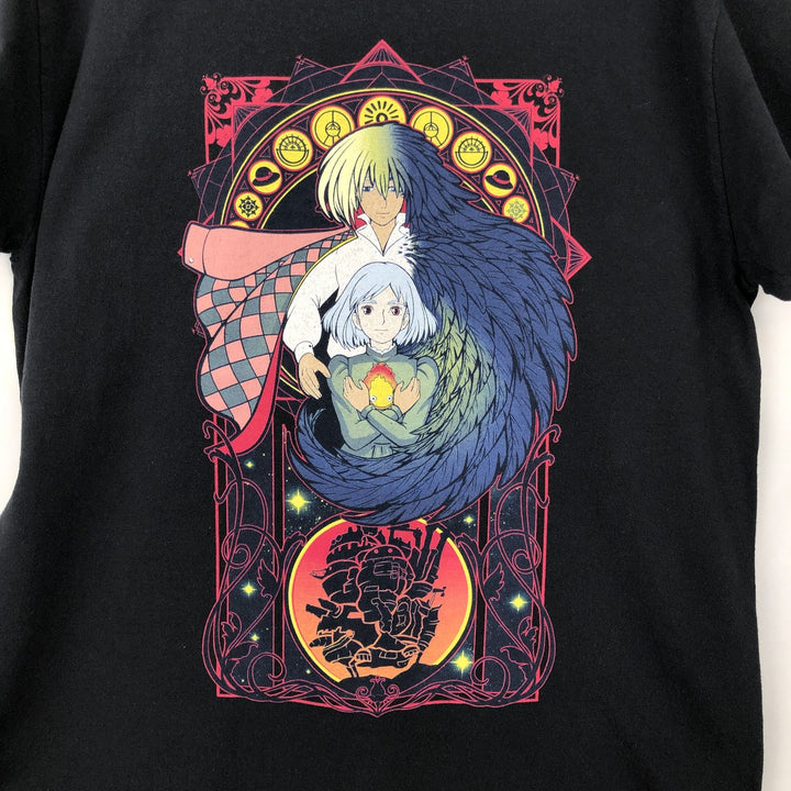 2000'S HOWL'S MOVING CASTLE character print T-shirt, men's size M (approx.) cotton black type Vintage Second Hand