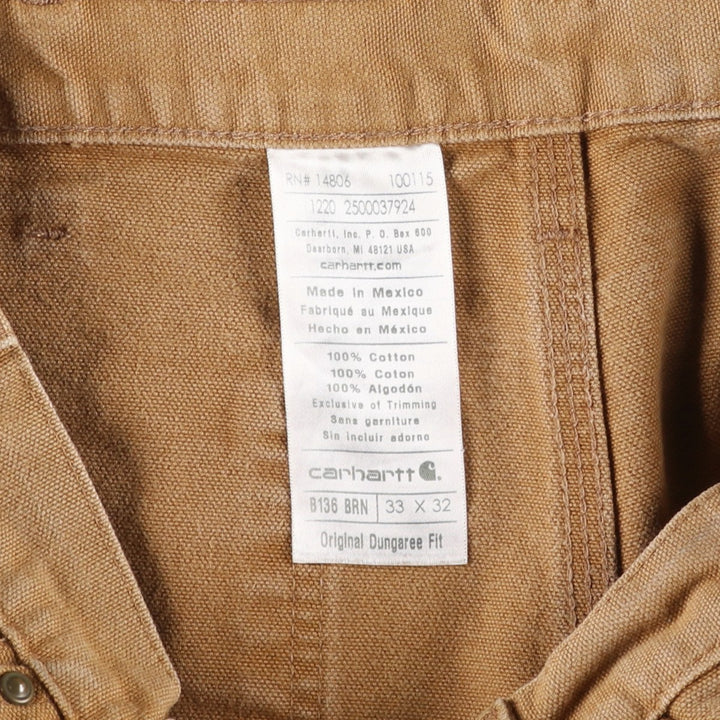 Carhartt Original Dungaree Fit Double Knee Duck Painter Pants, Men's, W34 equivalent cotton brown type Vintage Second Hand