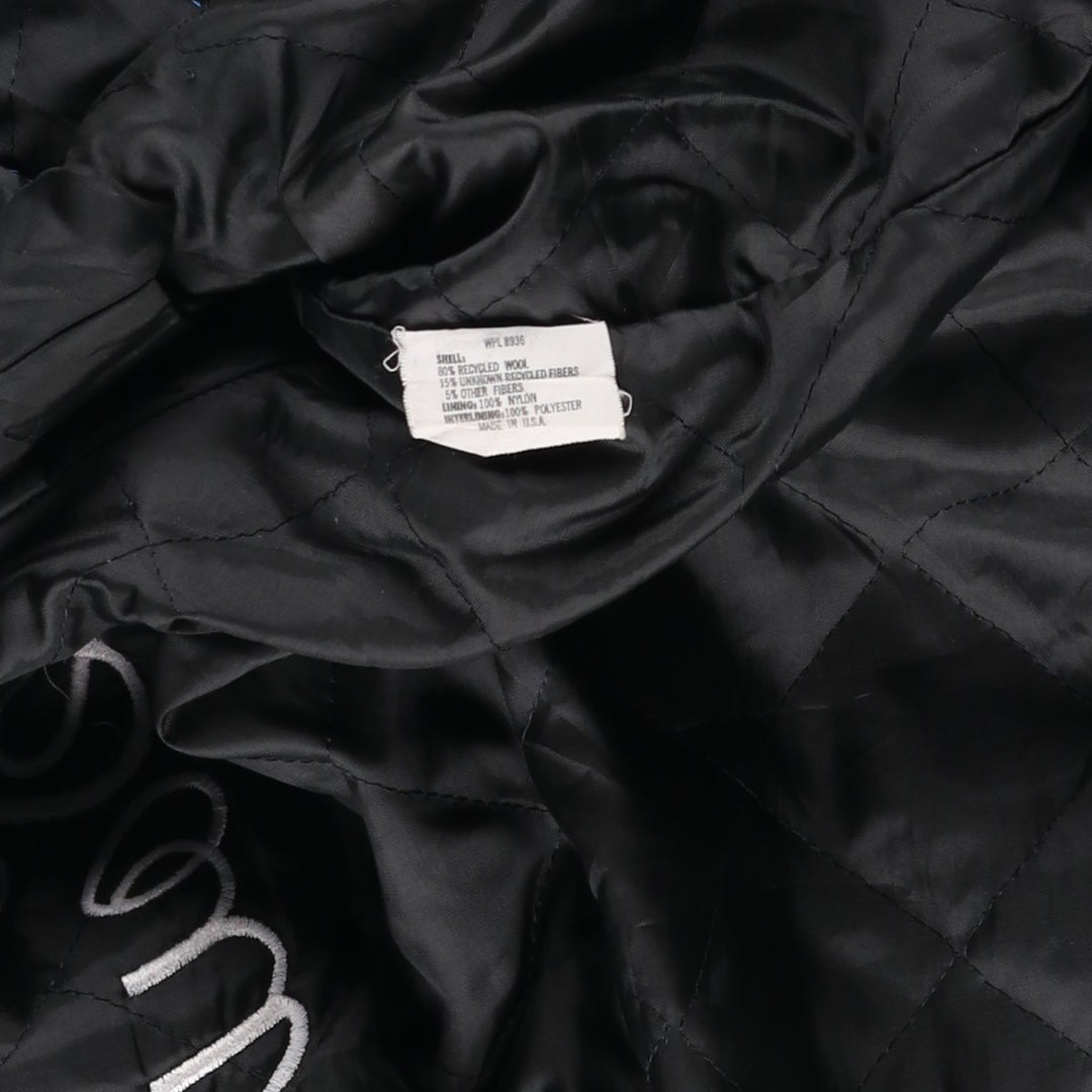 Vintage 1980'S DeLONG padded varsity jacket with leather and wool buttons, made in the USA, men's size XL Recycled wool blue type Vintage Second Hand