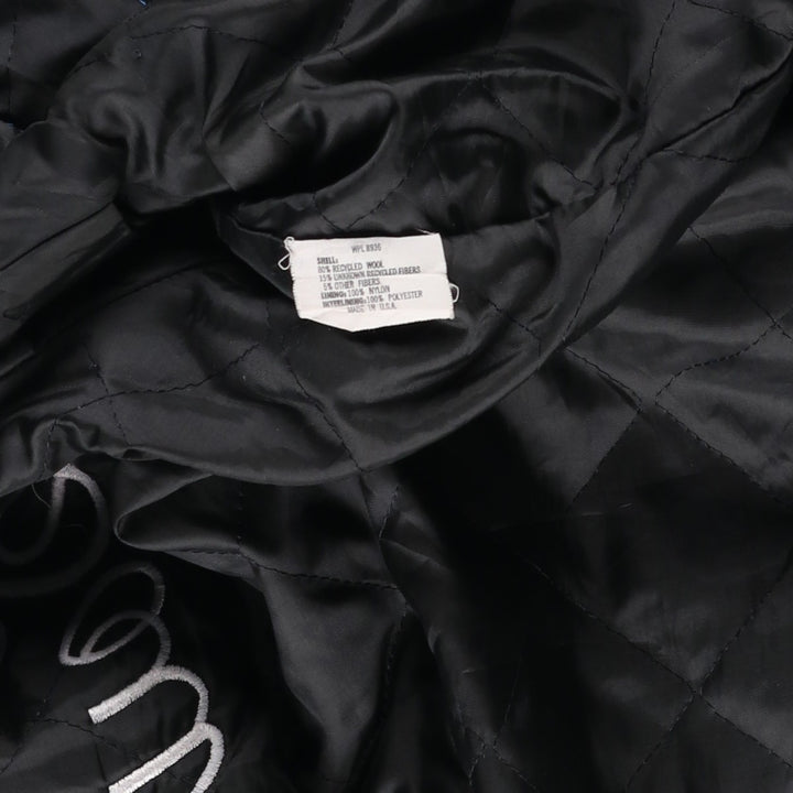 Vintage 1980'S DeLONG padded varsity jacket with leather and wool buttons, made in the USA, men's size XL Recycled wool blue type Vintage Second Hand