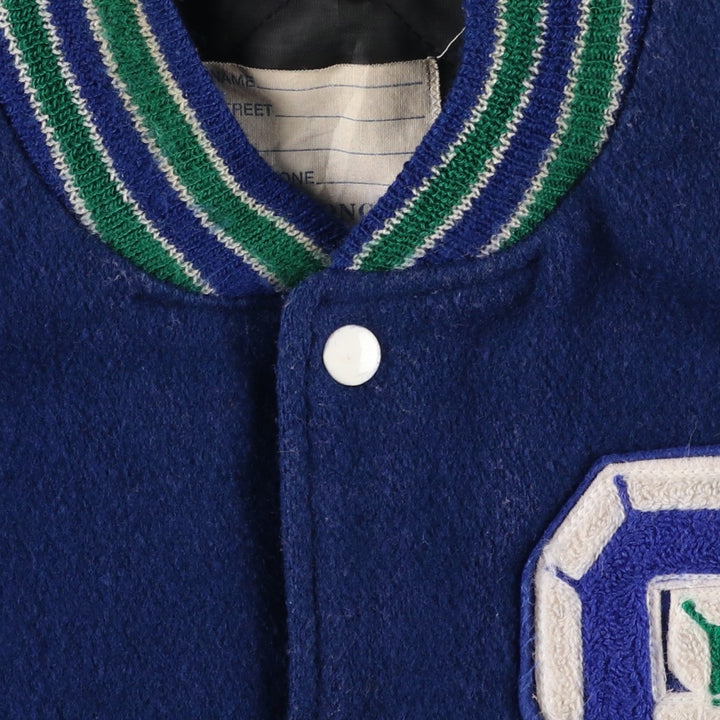 Vintage 1980'S DeLONG padded varsity jacket with leather and wool buttons, made in the USA, men's size XL Recycled wool blue type Vintage Second Hand