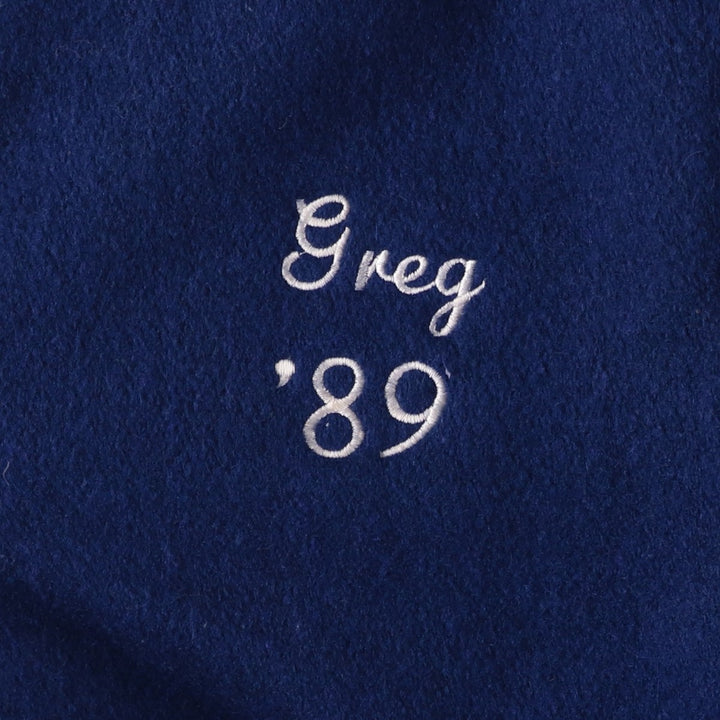 Vintage 1980'S DeLONG padded varsity jacket with leather and wool buttons, made in the USA, men's size XL Recycled wool blue type Vintage Second Hand