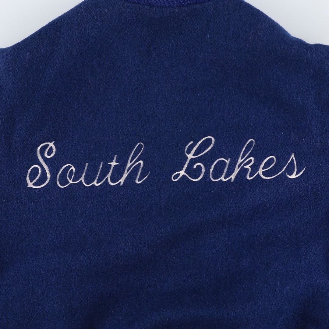 Vintage 1980'S DeLONG padded varsity jacket with leather and wool buttons, made in the USA, men's size XL Recycled wool blue type Vintage Second Hand