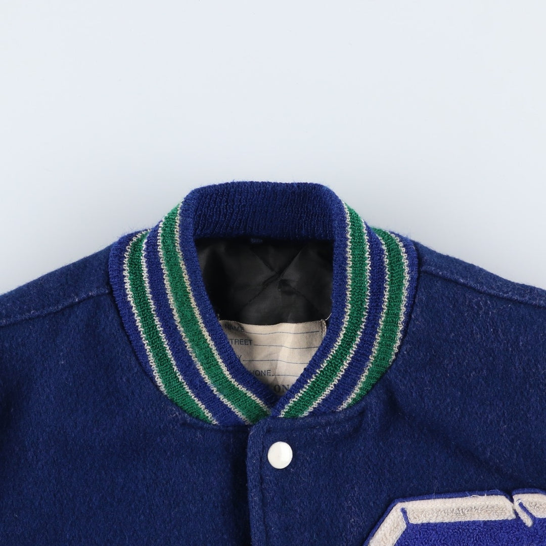 Vintage 1980'S DeLONG padded varsity jacket with leather and wool buttons, made in the USA, men's size XL Recycled wool blue type Vintage Second Hand