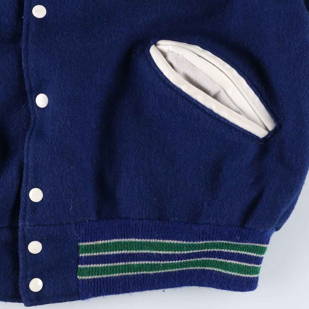 Vintage 1980'S DeLONG padded varsity jacket with leather and wool buttons, made in the USA, men's size XL Recycled wool blue type Vintage Second Hand
