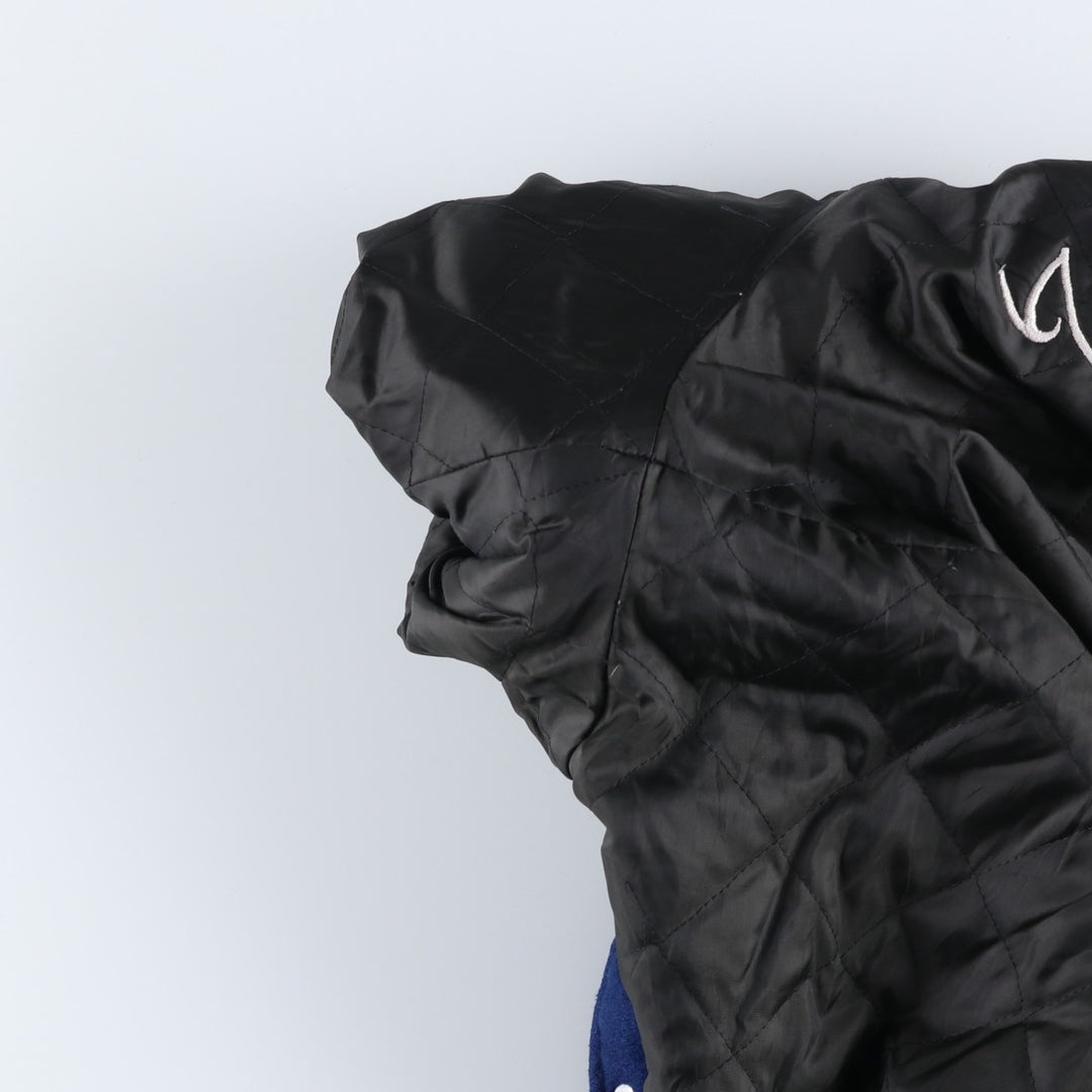 Vintage 1980'S DeLONG padded varsity jacket with leather and wool buttons, made in the USA, men's size XL Recycled wool blue type Vintage Second Hand