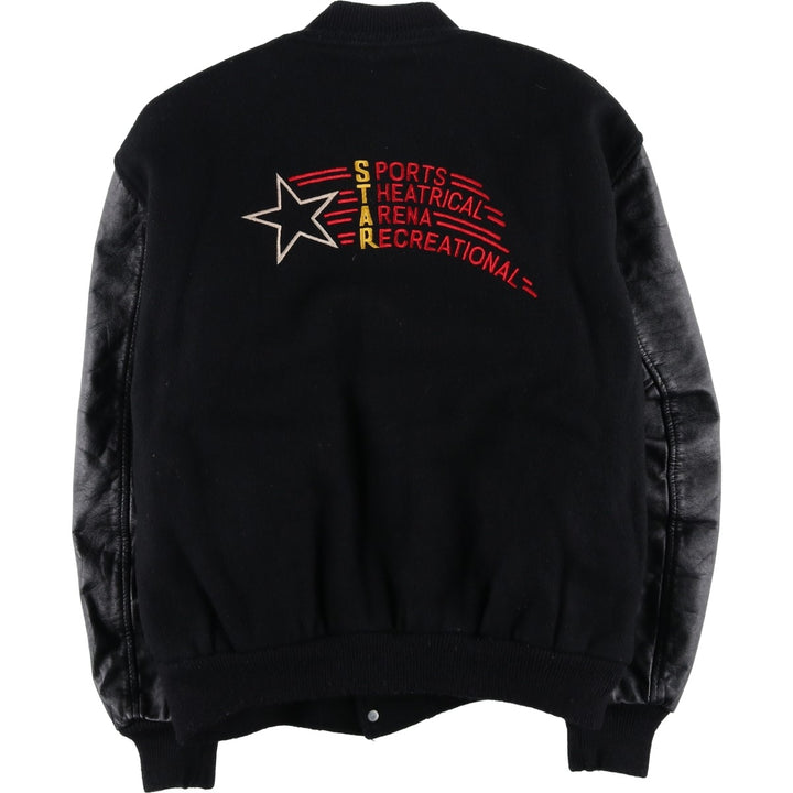 Vintage 1980'S Batwin Varsity Jacket with Padded Leather Sleeves and Wool Buttons, Made in USA, Men's XL unclear black type Vintage Second Hand