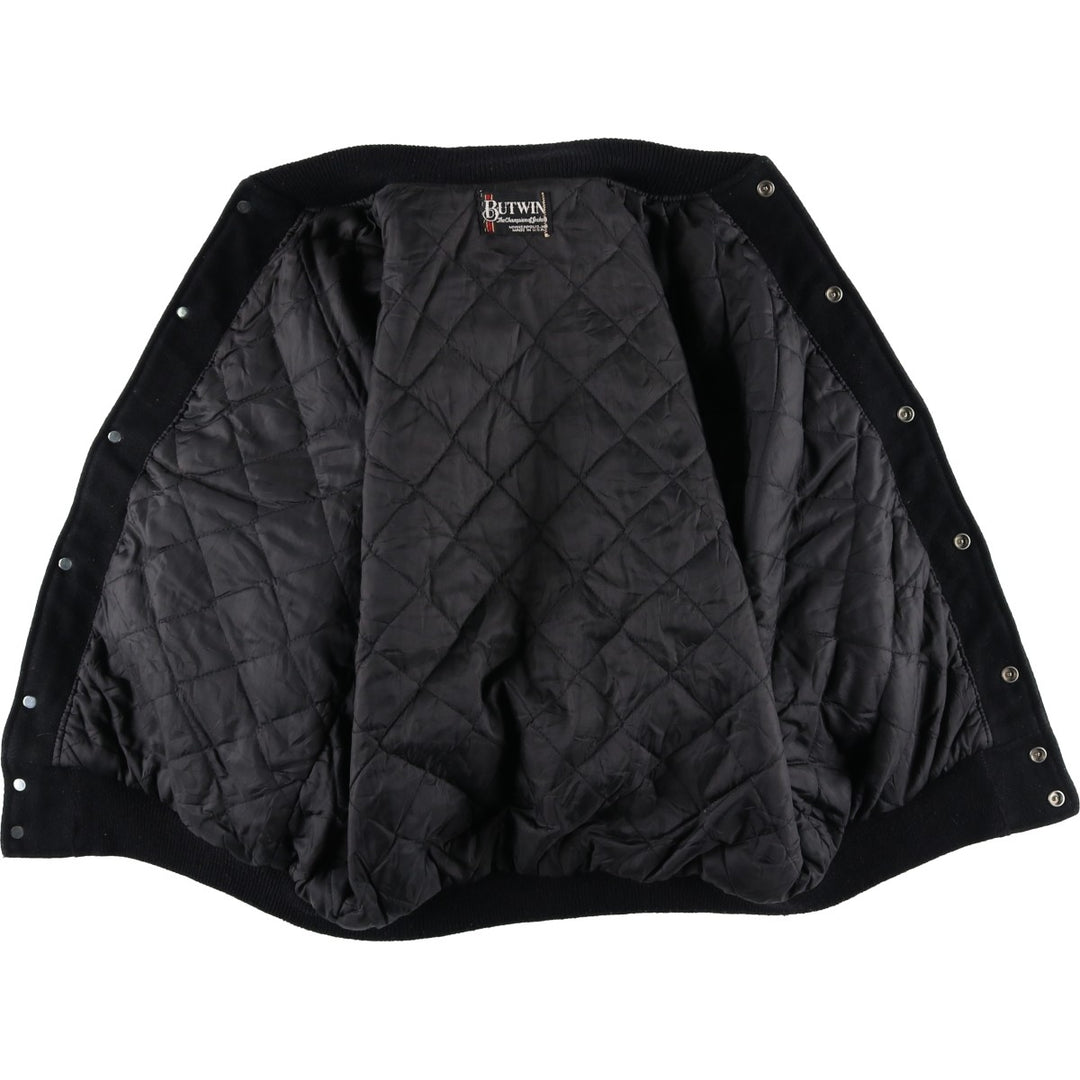 Vintage 1980'S Batwin Varsity Jacket with Padded Leather Sleeves and Wool Buttons, Made in USA, Men's XL unclear black type Vintage Second Hand