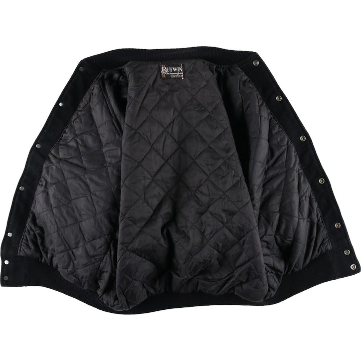 Vintage 1980'S Batwin Varsity Jacket with Padded Leather Sleeves and Wool Buttons, Made in USA, Men's XL unclear black type Vintage Second Hand