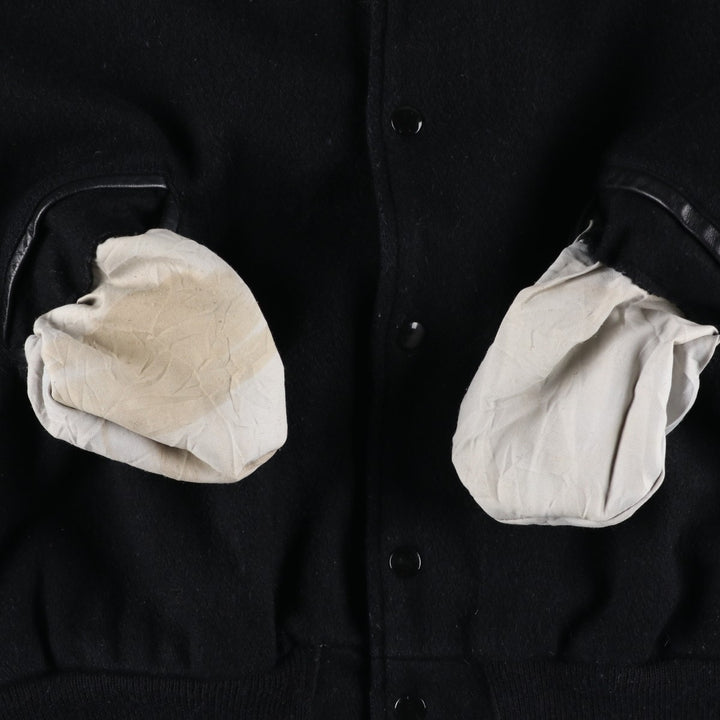 Vintage 1980'S Batwin Varsity Jacket with Padded Leather Sleeves and Wool Buttons, Made in USA, Men's XL unclear black type Vintage Second Hand