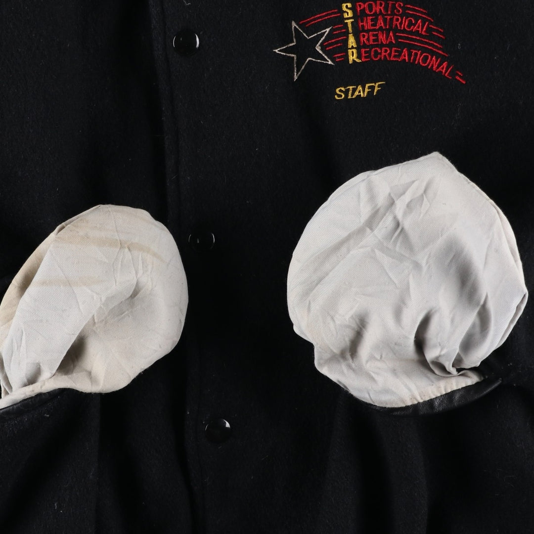 Vintage 1980'S Batwin Varsity Jacket with Padded Leather Sleeves and Wool Buttons, Made in USA, Men's XL unclear black type Vintage Second Hand