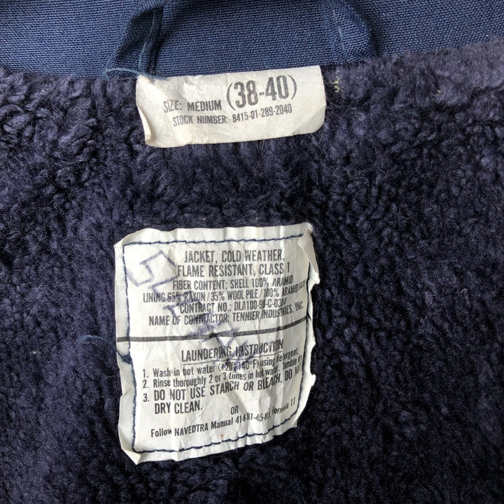 1990'S US Navy Aramid Deck Jacket, Made in USA, Size Medium (38-40), Men's M Aramid navy blue type Vintage Second Hand
