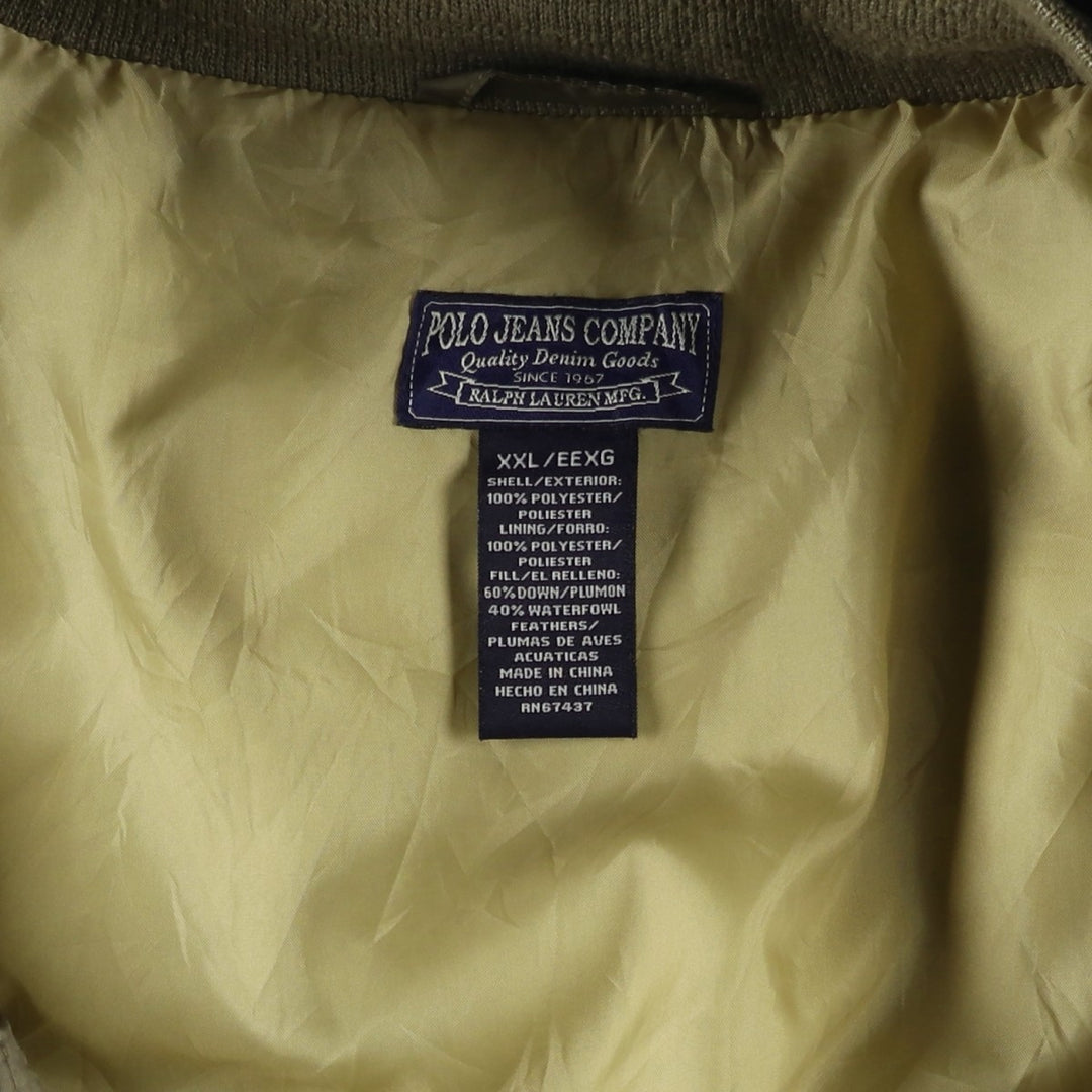 Ralph Lauren Polo Jeans Company Down Jacket, Men's, XXL polyester Khaki type brown Vintage Second Hand