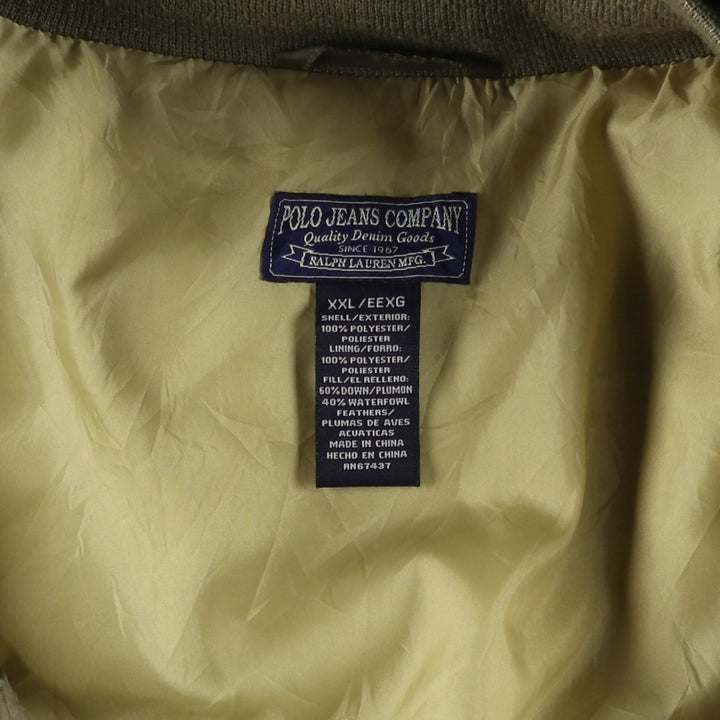 Ralph Lauren Polo Jeans Company Down Jacket, Men's, XXL polyester Khaki type brown Vintage Second Hand