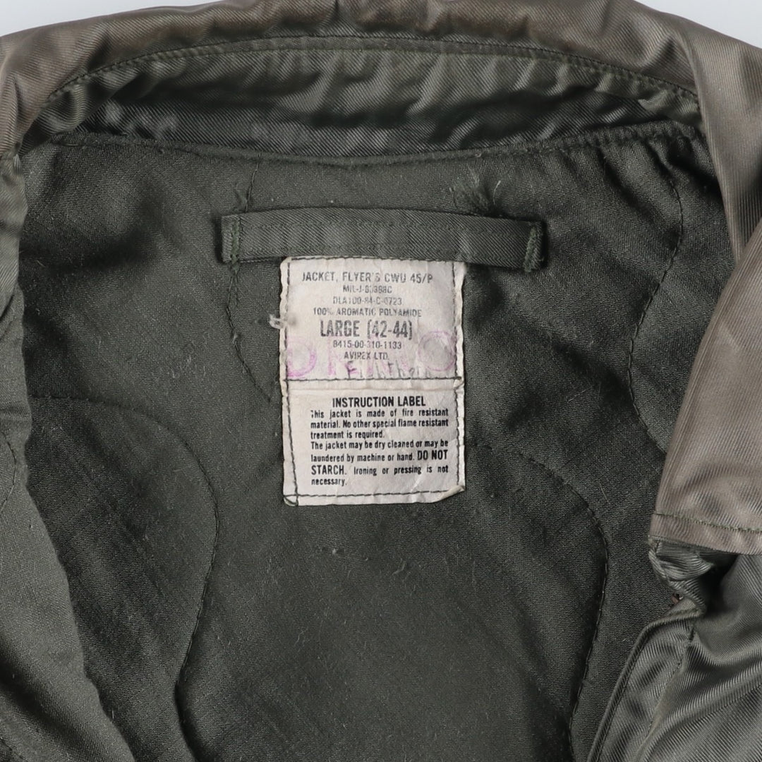1980'S US Military CWU-45P Padded Military Flight Jacket, Made in USA, Large, Men's Size L, Vintage Aromatic polyamide Khaki type Vintage Second Hand